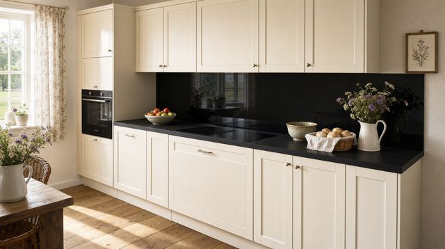 FANI Küchenrückwand Unicolor 911 Schwarz – Landhausküche · Smartglas (SG)