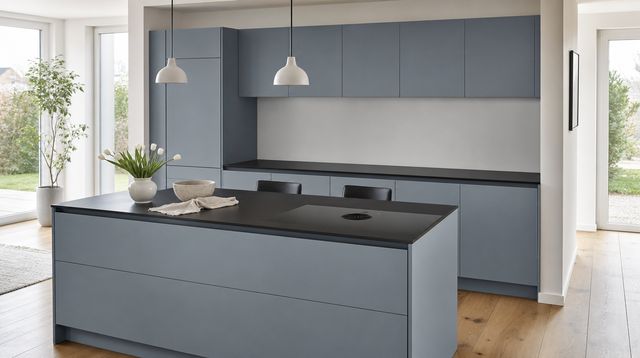 FANI Küchenrückwand Unicolor 914 Seidengrau – Kücheninsel · Smartglas Soft (SGS)